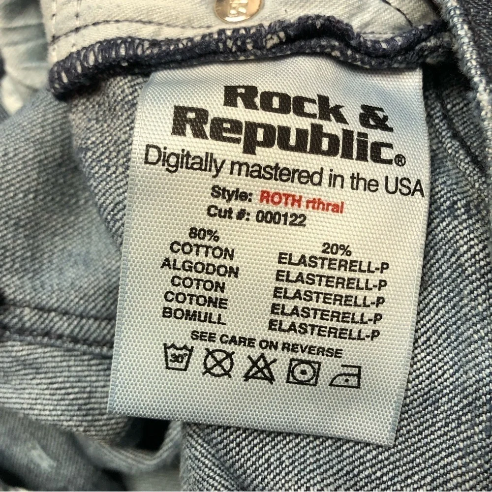 Rock & Republic Roth bootcut jeans whiskering light distressing low rise 31